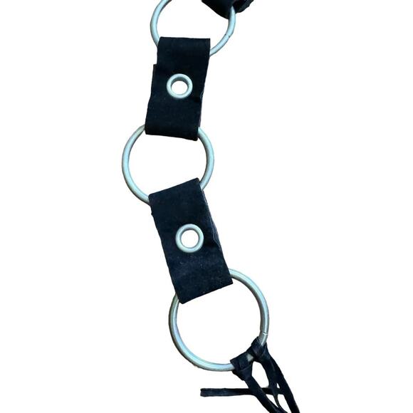 Bohemian Boho Western Cowgirl Belt Silver Metal Loops Black Accents Fringe Tie - Picture 4 of 8